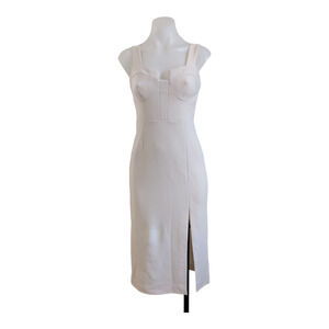 Finders Keepers Size 4 Luna Sheath Dress White V Neck Sleeveless Front Slit